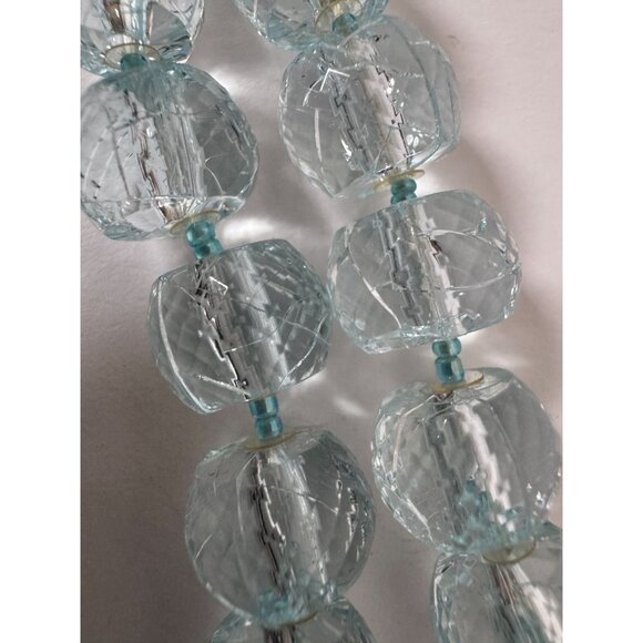 Vintage EsMor long single Strand Aqua Blue Faceted Glass Bead Necklace 18 Inches - Picture 9 of 16
